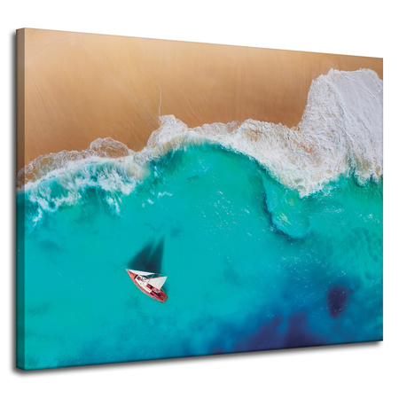 Canvas Print Sailboat Water Waves Shore 100x80 cm