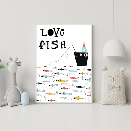 Children's Love fish poster 40X50 cm + gold frame