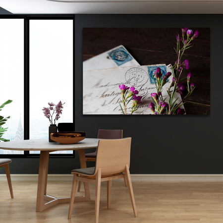 Canvas Print Letters Purple Flowers Vintage 90x60