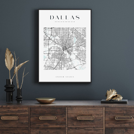 Poster Dallas city map square 40X50 cm + gold frame