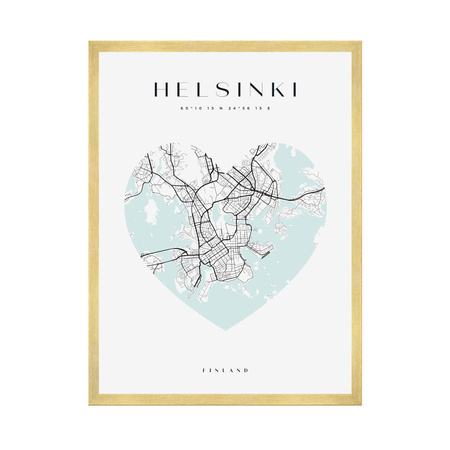 Poster Helsinki city map heart 40X50 cm + gold frame