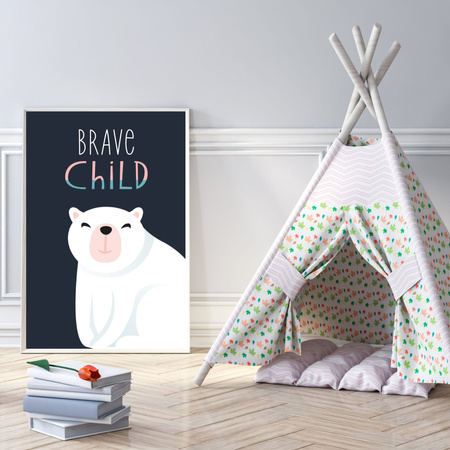 Children's poster Brave child teddy bear 21X29.7 cm + stone gray frame