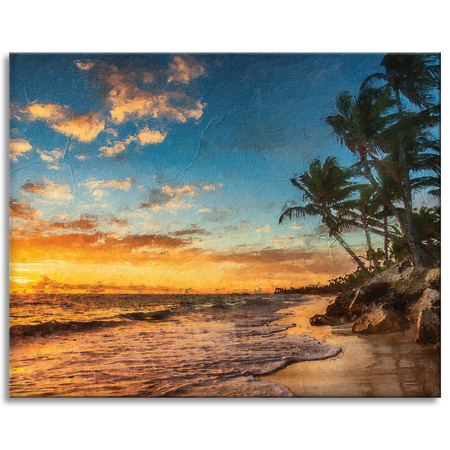 Canvas Print Sunset Beach Palm Trees Sky 100x80 cm