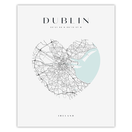 Poster Dublin city map heart 40X50 cm + gold frame