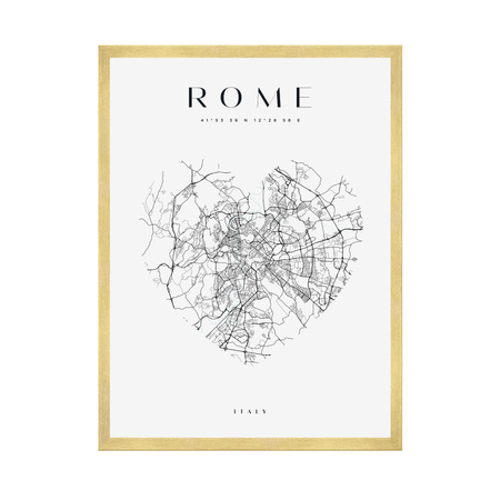 Poster Rome city map heart 40X50 cm + gold frame