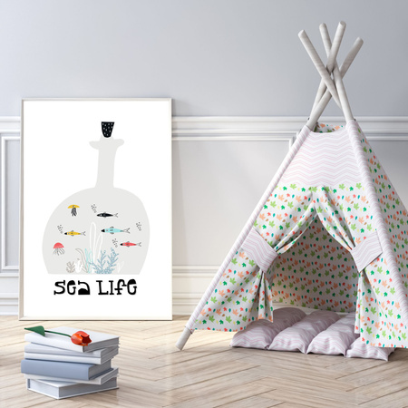 Children's Sea life poster 40X50 cm + gold frame