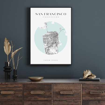 Poster San Francisco city map circle 40X50 cm + gold frame