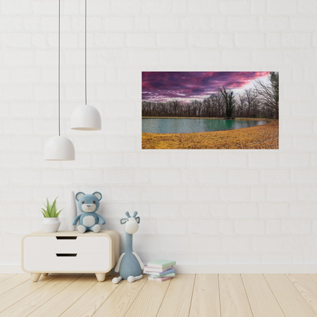 Canvas Print Purple Sky Pond Trees Autumn 100x80 cm