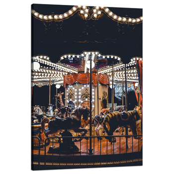 Canvas Print Carousel At Night Lights Amusement Park 80x120