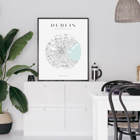 Poster Dublin city map circle 40X50 cm + gold frame