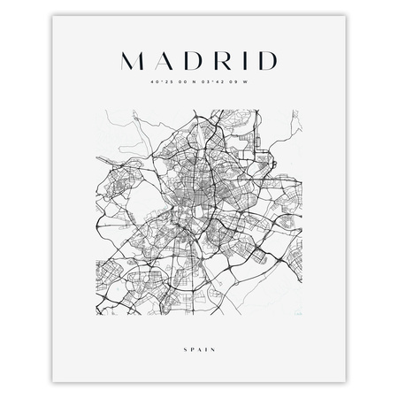 Poster Madrid city map square 40X50 cm + gold frame