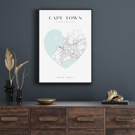 Poster Cape Town city map heart 40X50 cm + gold frame