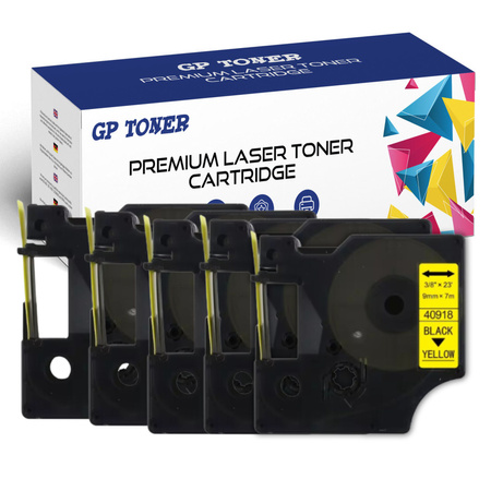 5x Tape for DYMO 7m 9mm yellow/black GP-DY40918 x5
