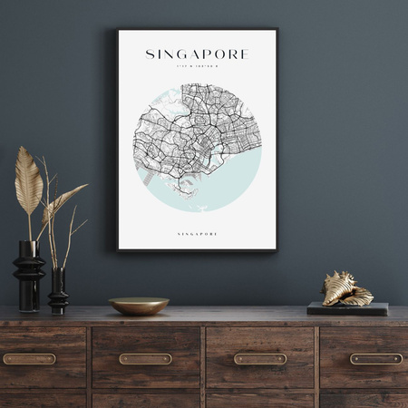 Poster Singapore city map circle 40X50 cm + gold frame