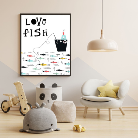 Children's Love fish poster 40X50 cm + gold frame