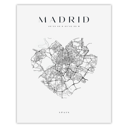 Poster Madrid city map heart 40X50 cm + gold frame