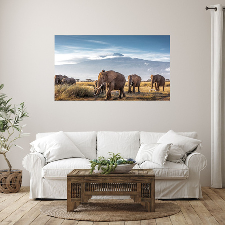 Canvas Print Walking Elephants Mountain Savannah Natural Environment 100x80 cm