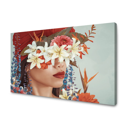 Canvas Print Woman Lips Flowers Nature 120x80 cm