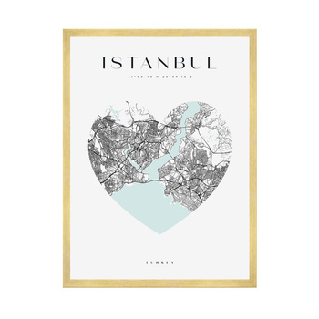 Poster Istanbul city map heart 40X50 cm + gold frame