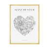 Poster Manchester city map heart 40X50 cm + gold frame