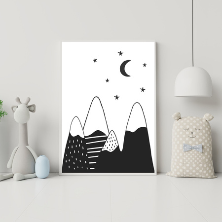 Poster Children's Mountains and Moon 40X50 cm + gold frame