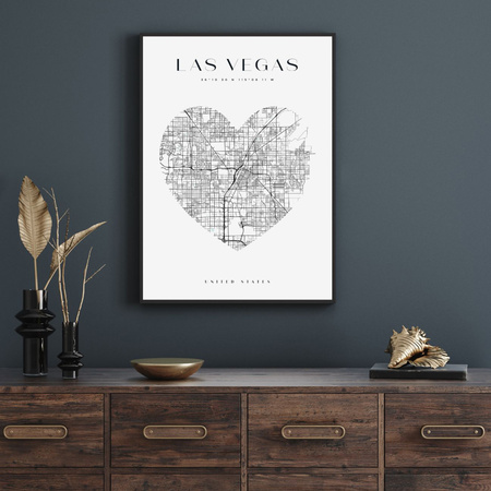 Poster Las Vegas city map heart 40X50 cm + gold frame