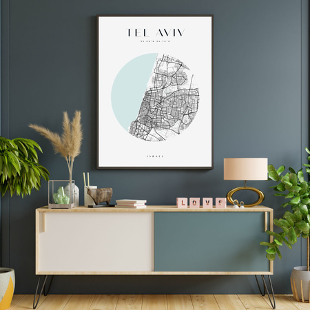 Poster Tel Aviv city map circle 40X50 cm + gold frame