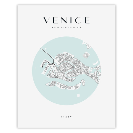 Poster Venice city map circle 40X50 cm + gold frame