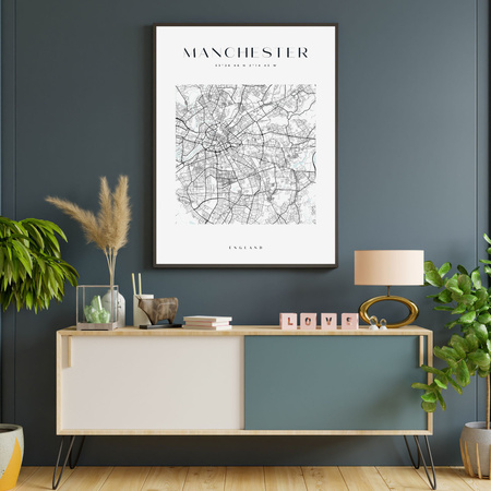 Poster Manchester city map square 40X50 cm + gold frame