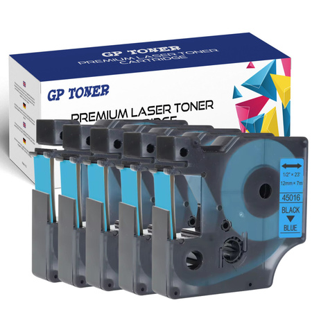 5x DYMO D1 12mm tape 7m blue black GP-DY45016 x5