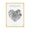 Poster Map of Mexico City heart 40X50 cm + gold frame