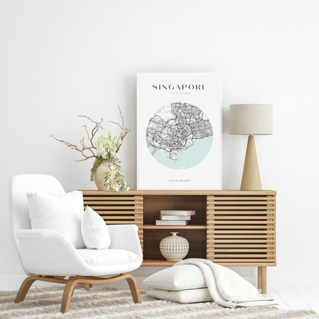 Poster Singapore city map circle 40X50 cm + gold frame