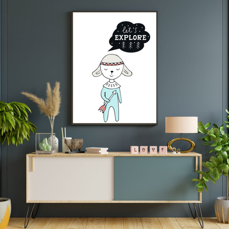 Children's poster Let's explore 40X50 cm + silver frame