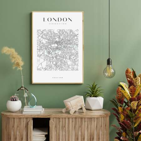 Poster London city map square 40X50 cm + gold frame