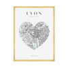 Poster Lyon city map heart 40X50 cm + gold frame