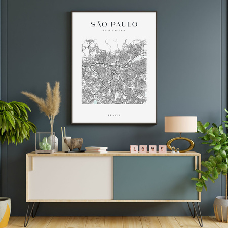 Poster Map of the city of Sao Paulo, square 40X50 cm + gold frame