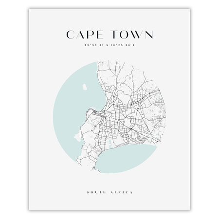 Poster Map of Cape Town circle 40X50 cm + gold frame