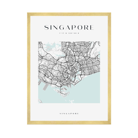 Poster Singapore city map square 40X50 cm + gold frame