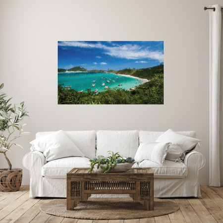 Canvas Print Summer Mountains Lake Boats Sun 100x80 cm