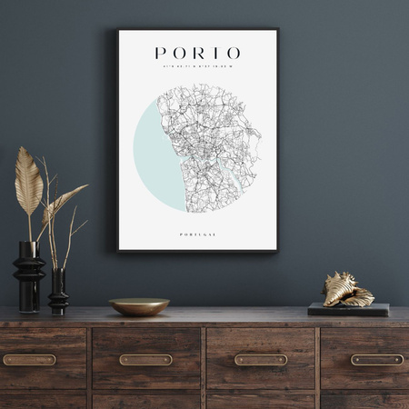 Poster Porto city map circle 40X50 cm + gold frame