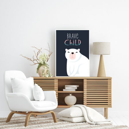 Children's poster Brave child teddy bear 50X70 cm + stone gray frame