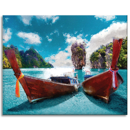 Canvas Print Boats on the Shore Water Mountains 100x80 cm