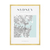 Poster Sydney city map square 40X50 cm + gold frame