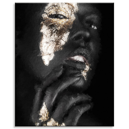 Canvas Print Black Woman Face Gold Elements 80x100 cm