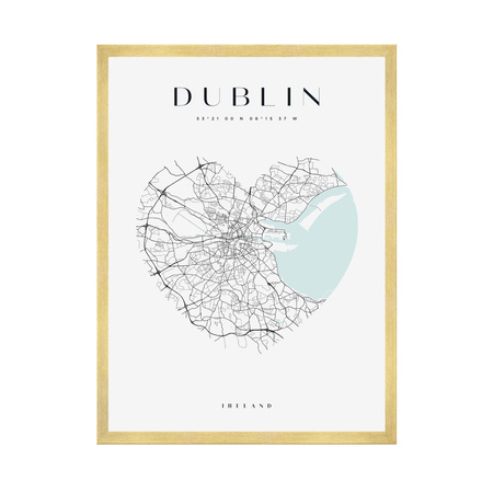 Poster Dublin city map heart 40X50 cm + gold frame