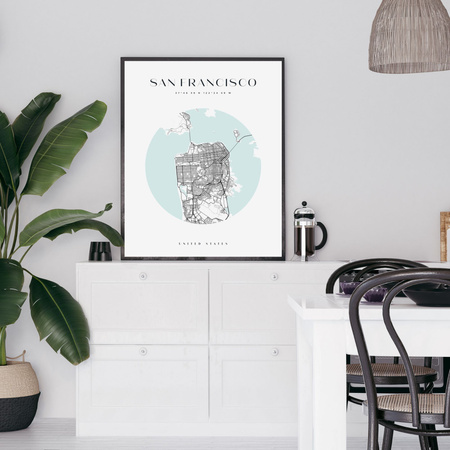 Poster San Francisco city map circle 40X50 cm + gold frame