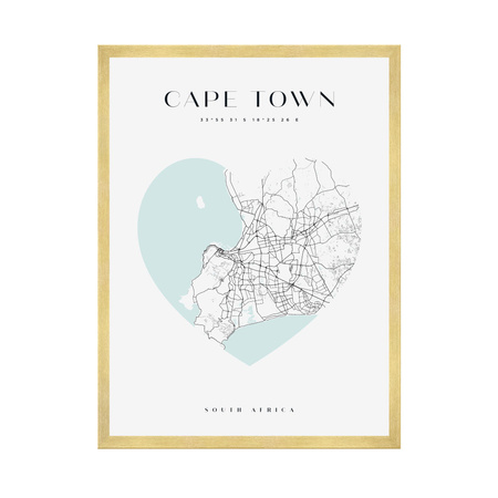 Poster Cape Town city map heart 40X50 cm + gold frame