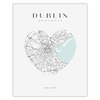 Poster Dublin city map heart 40X50 cm + gold frame