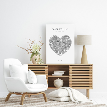 Poster Sao Paulo city map heart 40X50 cm + gold frame
