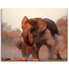 Canvas Print Elephants Orange Sky Smoke Art 100x80 cm